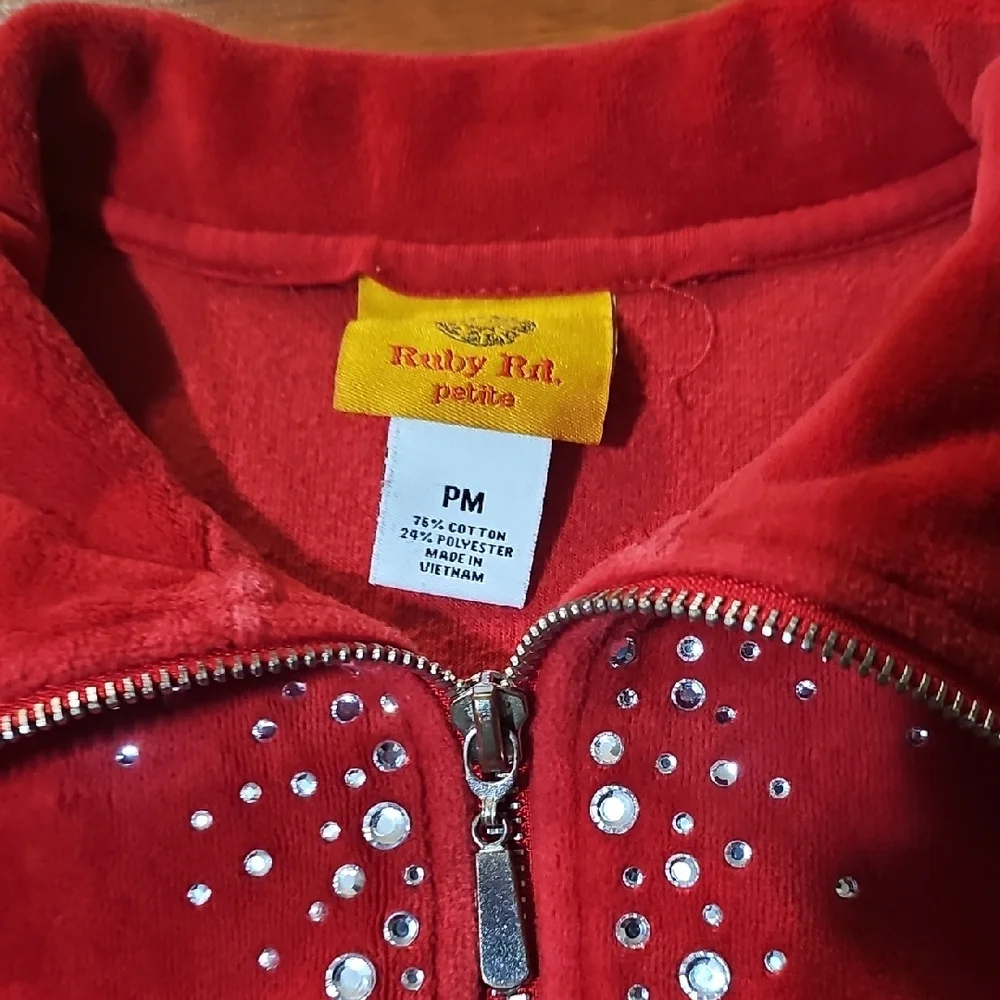 Ruby Rd. Red Velour Jacket with Rhinestones - Picture 2 of 5